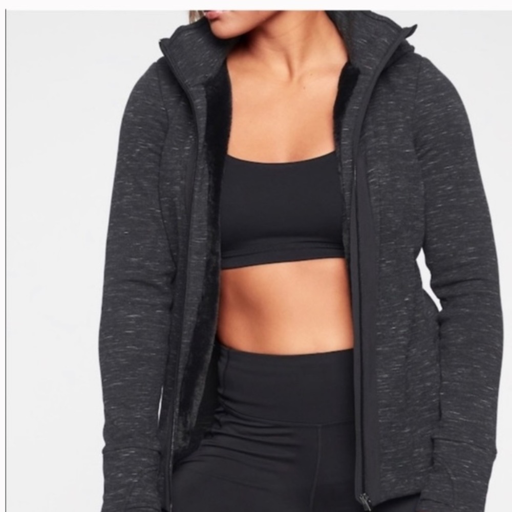 Athleta Luxe Victory Hoodie Faux Fur Mid Weight Heather Gray